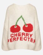 jumelle Cardigan bej deschis din Lână Decorat cu Cireașă și cu Inscripția Irissora