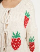 jumelle Cardigan Bej deschis legat cu amestec de Lână și Viscoză decorat cu model de Căpșuni Cesiella