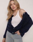 jumelle Cardigan Bleumarin Clasic din Lână și Moher Noloria