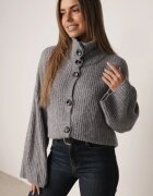jumelle Cardigan cu adaos de lână nasturi mari și guler înalt Helenella Gri