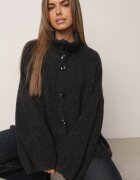 jumelle Cardigan cu adaos de lână nasturi mari și guler înalt Helenella Negru