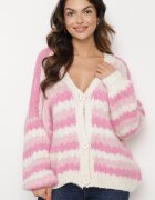 jumelle Cardigan Deschis Fucsia în Dungi Nevarith