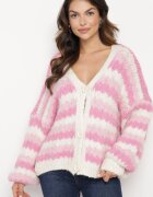 jumelle Cardigan Deschis Fucsia în Dungi Nevarith