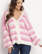 jumelle Cardigan Deschis Fucsia în Dungi Nevarith