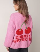 jumelle Cardigan Fucsia cu Lână Decorat cu Cireașă și Inscripție Irissora