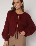 jumelle Cardigan Grena Oversize cu Lână Decorat cu Fundițe Eleathalie