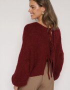 jumelle Cardigan Grena Oversize cu Lână Decorat cu Fundițe Eleathalie