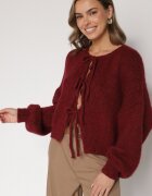 jumelle Cardigan Grena Oversize cu Lână Decorat cu Fundițe Eleathalie