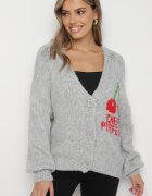 jumelle Cardigan gri cu Lână Decorat cu Cireașă și cu inscripția Irissora