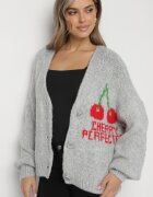 jumelle Cardigan gri cu Lână Decorat cu Cireașă și cu inscripția Irissora