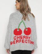 jumelle Cardigan gri cu Lână Decorat cu Cireașă și cu inscripția Irissora