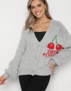 jumelle Cardigan gri cu Lână Decorat cu Cireașă și cu inscripția Irissora