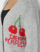 jumelle Cardigan gri cu Lână Decorat cu Cireașă și cu inscripția Irissora