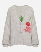 jumelle Cardigan gri cu Lână Decorat cu Cireașă și cu inscripția Irissora