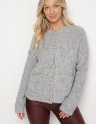jumelle Cardigan Gri Deschis cu Viscoză Lână și Mohair Decorat cu Buzunare Edorianna