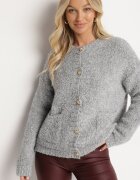 jumelle Cardigan Gri Deschis cu Viscoză Lână și Mohair Decorat cu Buzunare Edorianna