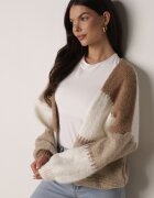 jumelle Cardigan Maro cu Lână și Viscoză cu petice patchwork Fesunesa