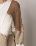 jumelle Cardigan Maro cu Lână și Viscoză cu petice patchwork Fesunesa