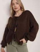 jumelle Cardigan Maro Oversize cu Lână Decorat cu Fundițe Eleathalie