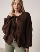 jumelle Cardigan Maro Oversize cu Lână Decorat cu Fundițe Eleathalie