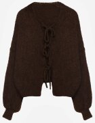 jumelle Cardigan Maro Oversize cu Lână Decorat cu Fundițe Eleathalie