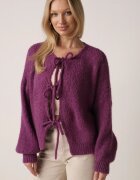 jumelle Cardigan Mov Oversize cu Lână Decorat cu Fundițe Eleathalie