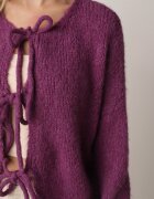 jumelle Cardigan Mov Oversize cu Lână Decorat cu Fundițe Eleathalie