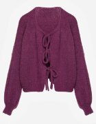 jumelle Cardigan Mov Oversize cu Lână Decorat cu Fundițe Eleathalie