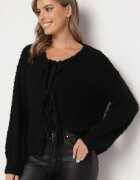 jumelle Cardigan negru cu Viscoză Bumbac Lână și Fundițe Lilore