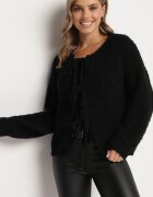 jumelle Cardigan negru cu Viscoză Bumbac Lână și Fundițe Lilore