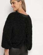 jumelle Cardigan negru cu Viscoză Bumbac Lână și Fundițe Lilore