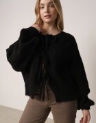 jumelle Cardigan Negru Oversize cu Lână Decorat cu Fundițe Eleathalie