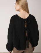 jumelle Cardigan Negru Oversize cu Lână Decorat cu Fundițe Eleathalie