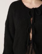 jumelle Cardigan Negru Oversize cu Lână Decorat cu Fundițe Eleathalie