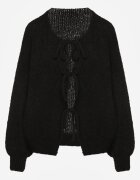 jumelle Cardigan Negru Oversize cu Lână Decorat cu Fundițe Eleathalie