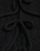 jumelle Cardigan Negru Oversize cu Lână Decorat cu Fundițe Eleathalie