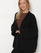 jumelle Cardigan Negru tip liliac fără închidere cu amestec de lână și vâscoză Rallisa