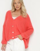 jumelle Cardigan Roz cu Decolteu în V din Tricot cu Lână și Mohair Lismio