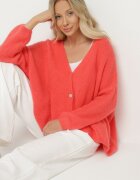 jumelle Cardigan Roz cu Decolteu în V din Tricot cu Lână și Mohair Lismio