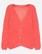 jumelle Cardigan Roz cu Decolteu în V din Tricot cu Lână și Mohair Lismio