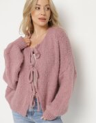 jumelle Cardigan roz Oversize cu Lână Decorat cu Fundițe Eleathalie