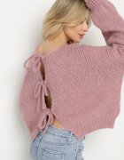 jumelle Cardigan roz Oversize cu Lână Decorat cu Fundițe Eleathalie