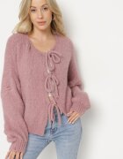 jumelle Cardigan roz Oversize cu Lână Decorat cu Fundițe Eleathalie