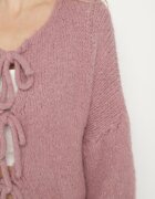jumelle Cardigan roz Oversize cu Lână Decorat cu Fundițe Eleathalie