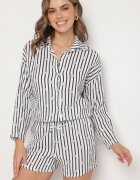 jumelle Compleu de Muselină de Bumbac Alb-Negru Cămașă și Pantaloni scurți cu Dungi și Flori Lavlimi
