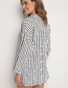 jumelle Compleu de Muselină de Bumbac Alb-Negru Cămașă și Pantaloni scurți cu Dungi și Flori Lavlimi
