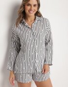 jumelle Compleu de Muselină de Bumbac Alb-Negru Cămașă și Pantaloni scurți cu Dungi și Flori Lavlimi