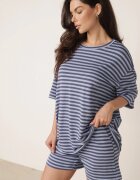 jumelle Compleu de vară oversize din vâscoză cu dungi T-shirt și short Agathona Albastru