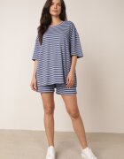 jumelle Compleu de vară oversize din vâscoză cu dungi T-shirt și short Agathona Albastru