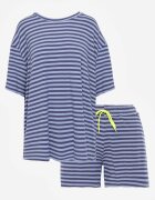 jumelle Compleu de vară oversize din vâscoză cu dungi T-shirt și short Agathona Albastru